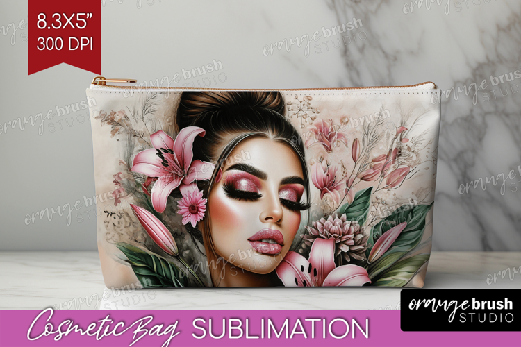 Floral Girl Cosmetic Bag - Tropical Flowers Makeup Bag PNG
