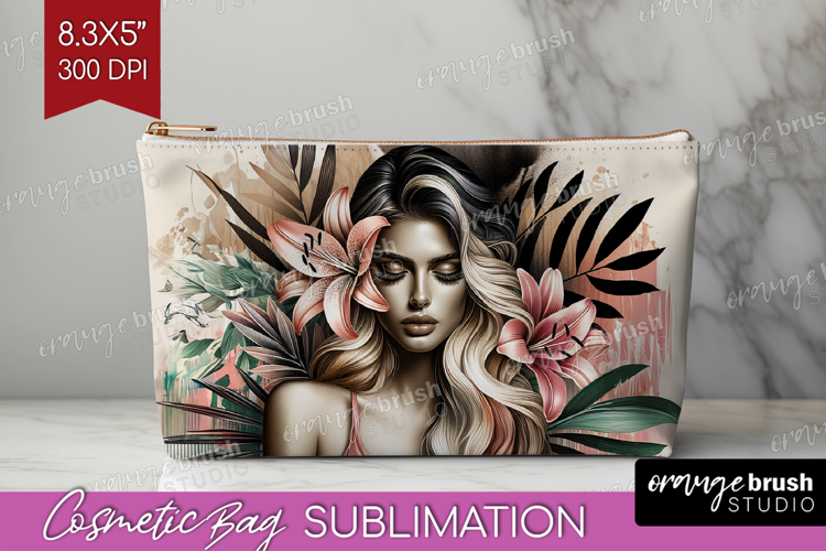 Floral Girl Cosmetic Bag - Tropical Flowers Makeup Bag PNG