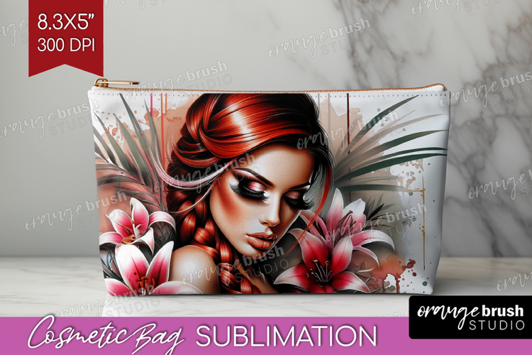 Floral Girl Cosmetic Bag - Tropical Flowers Makeup Bag PNG