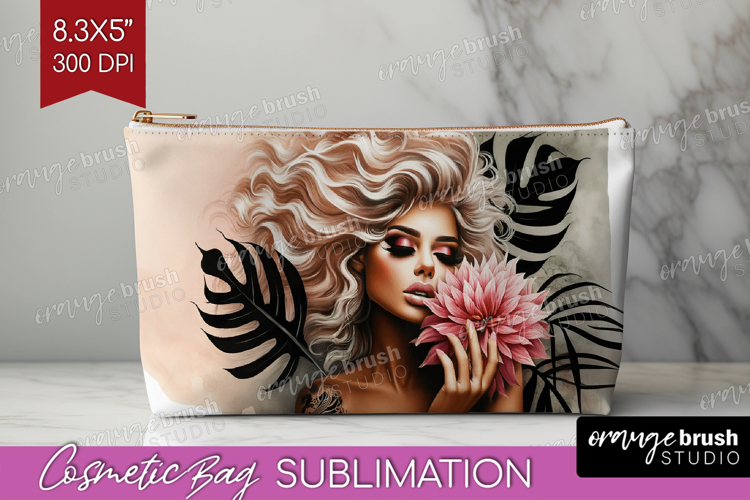 Floral Girl Cosmetic Bag - Tropical Flowers Makeup Bag PNG