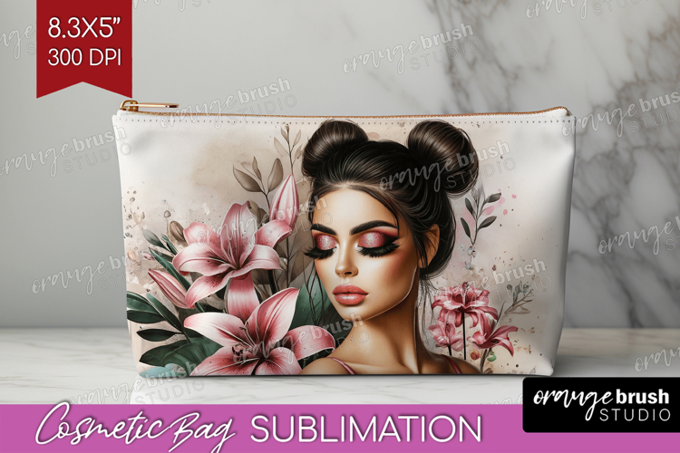 Floral Girl Cosmetic Bag - Tropical Flowers Makeup Bag PNG
