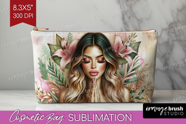 Floral Girl Cosmetic Bag - Tropical Flowers Makeup Bag PNG