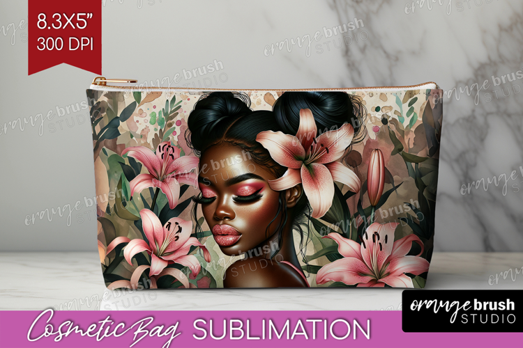 Floral Girl Cosmetic Bag - Tropical Flowers Makeup Bag PNG