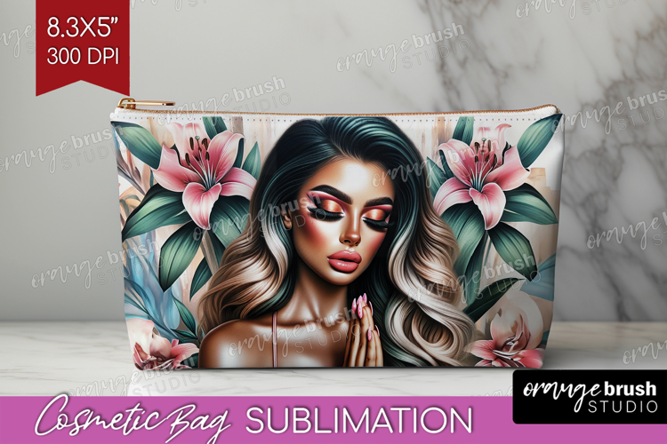 Floral Girl Cosmetic Bag - Tropical Flowers Makeup Bag PNG