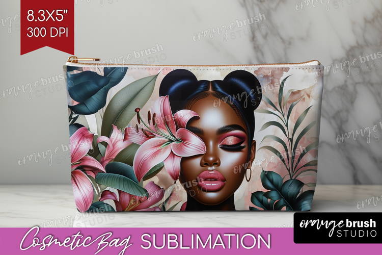 Floral Girl Cosmetic Bag - Tropical Flowers Makeup Bag PNG