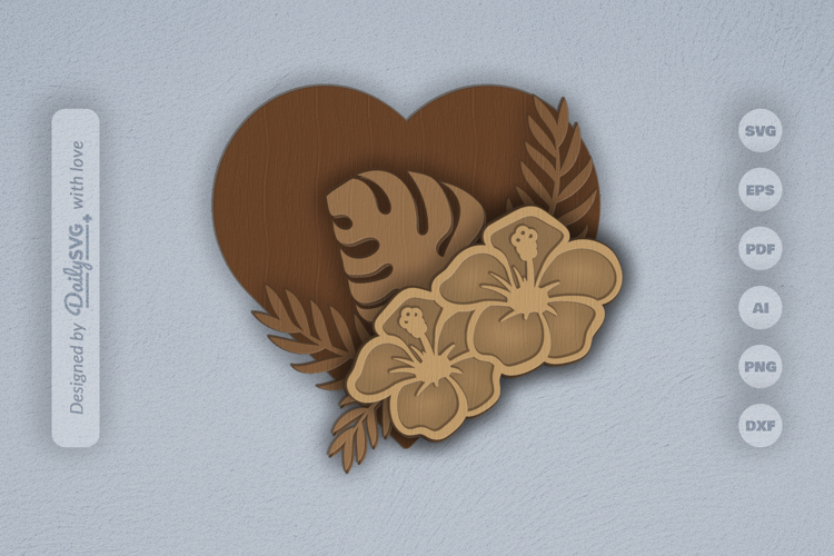 Tropical Heart Layered Laser Cut