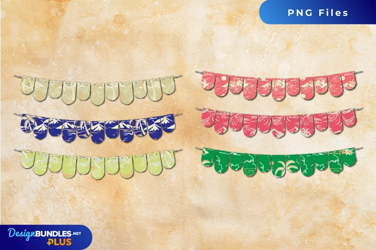 Tropical Island with Vintage Color Bunting Banner Set