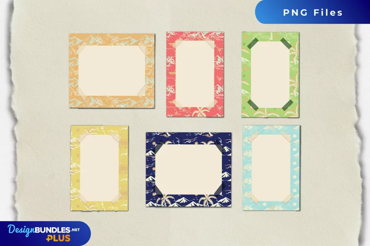 Tropical Island with Vintage Color Seamless Pattern Frames