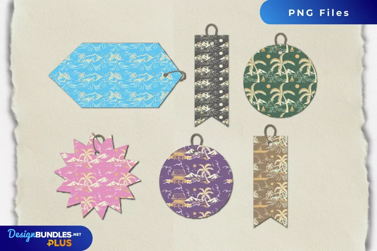 Tropical Island Pattern with Vintage Color Shaped Tag