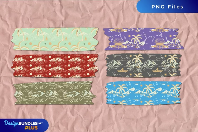 Tropical Island with Vintage Color Seamless Pattern Tape