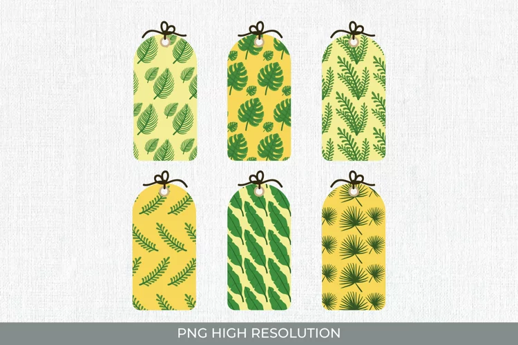 Tropical Leaves Element Patterned Shaped Tag