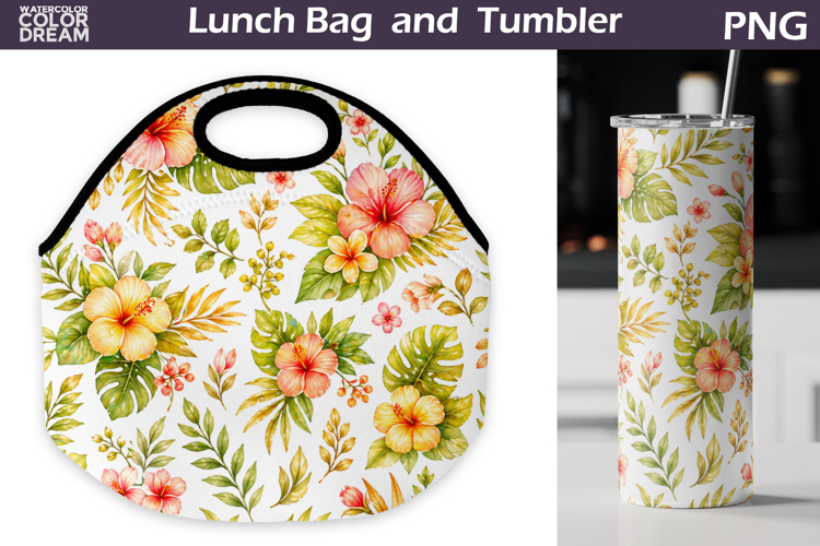 Tropical Floral Lunch bag | Summer flowers Tumbler Wrap