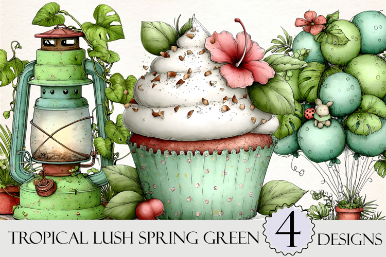 Tropical Lush Spring Green Birthday Clipart