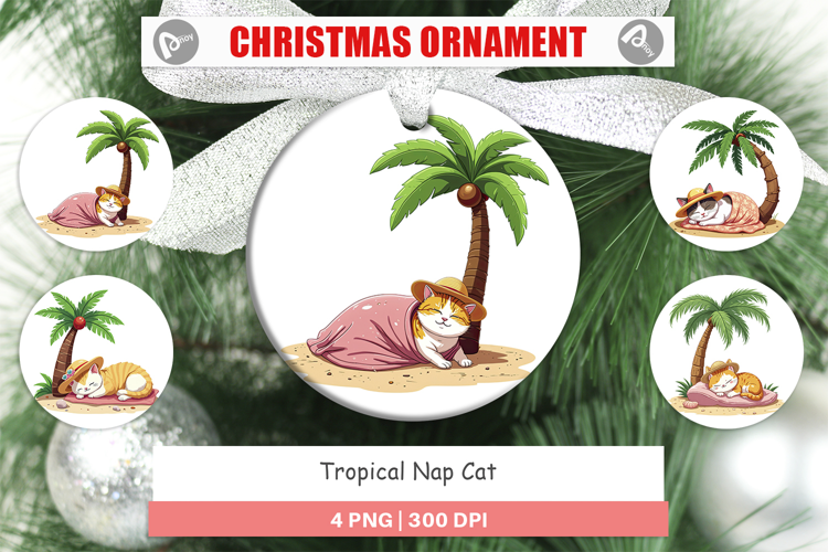 Ornament Tropical Nap Cat