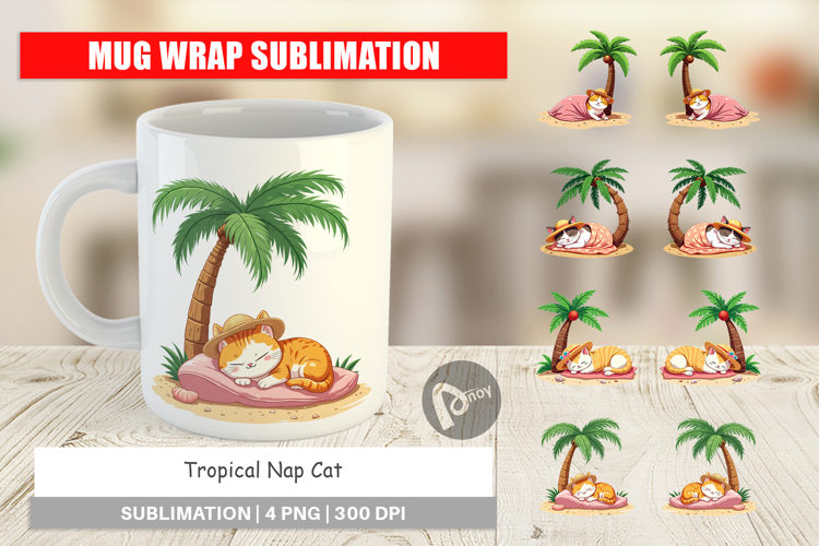 Mug Wrap Tropical Nap Cat