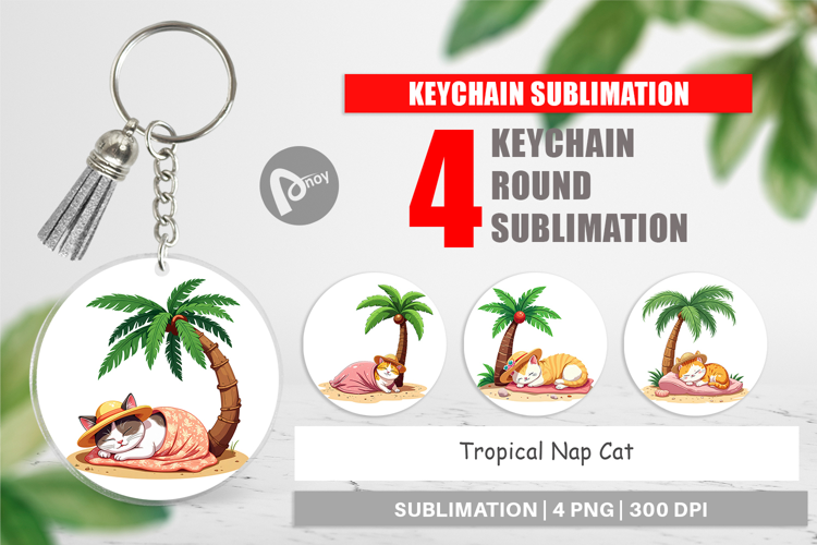 Keychain Tropical Nap Cat