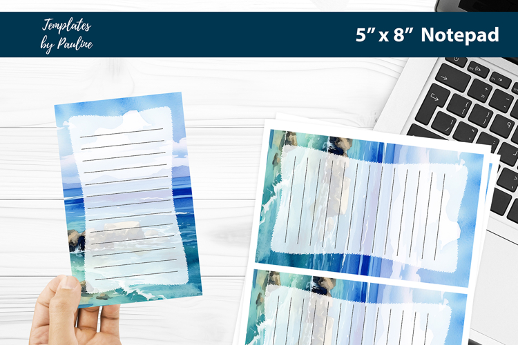 Ocean printable notepad template, Digital memo pad