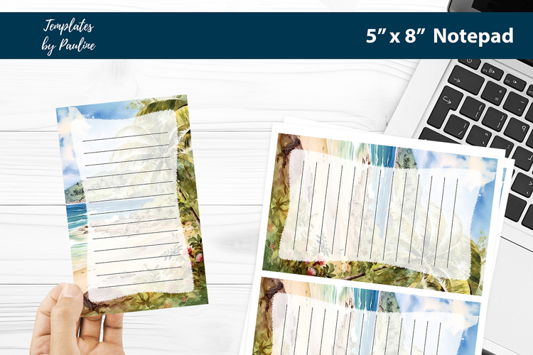Tropical beach printable notepad template, Digital memo pad