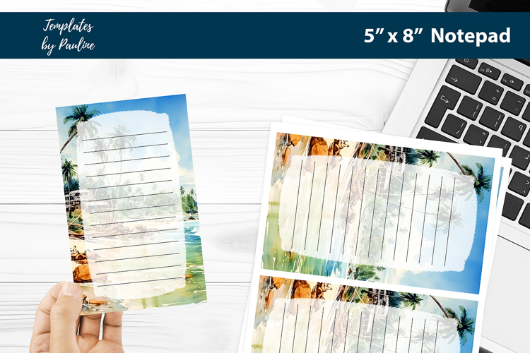 Tropical Beach Notepad Printable Gift for Her, Memo Pad