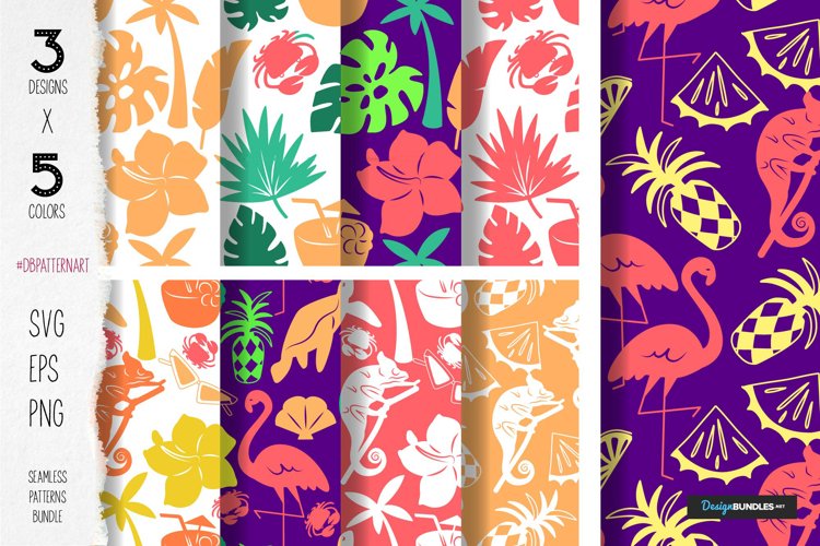 Tropical pattern summer bundle flamingo, hibiscus, chameleon