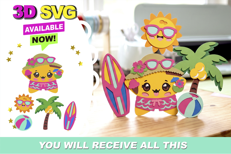 Tropical Star Kawaii 3D SVG