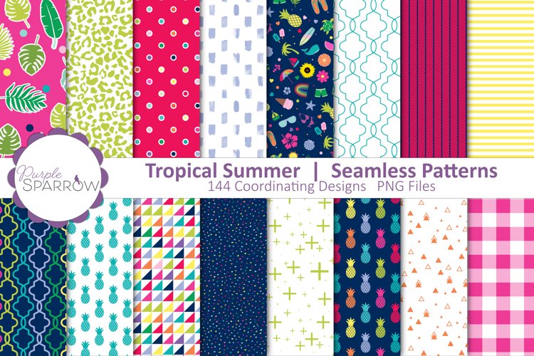 Tropical Summer Seamless Pattern Collection | 144 PNG Files