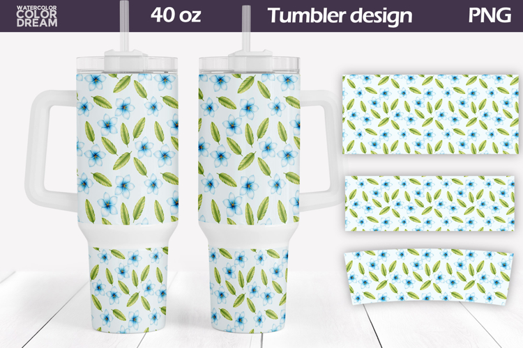 Blue Plumeria Tumbler Wrap 40 Oz | Summer Sublimation example image 1