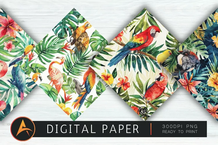 Tropical Watercolor Animals Digital Paper