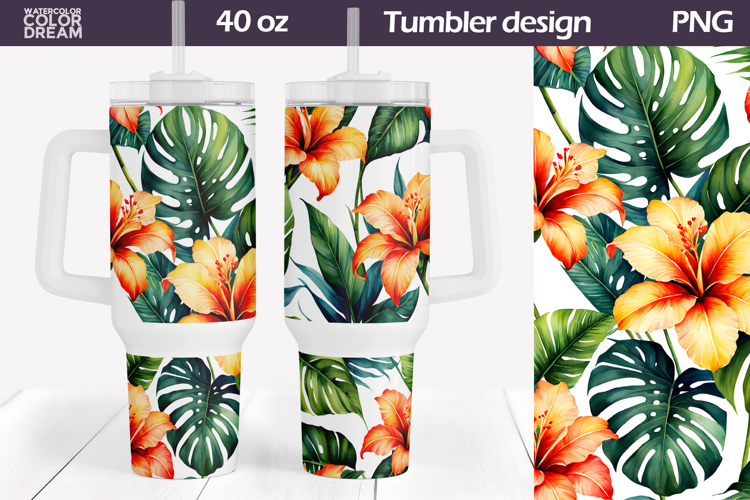 Tropical Flowers Tumbler 40 Oz | Summer Floral Tumbler 40 Oz