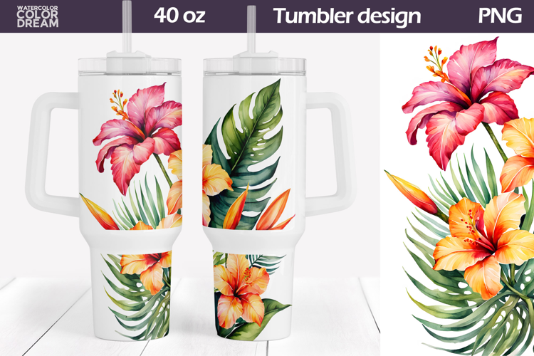 Tropical Flowers Tumbler 40 Oz | Summer Floral Tumbler 40 Oz