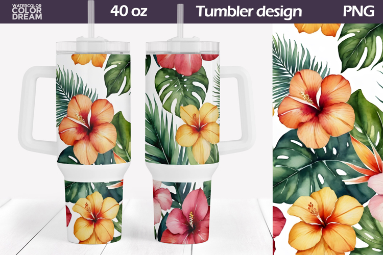 Tropical Flowers Tumbler 40 Oz | Summer Floral Tumbler 40 Oz
