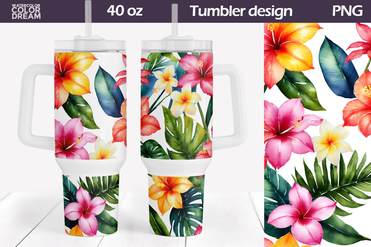 Tropical Flowers Tumbler 40 Oz | Summer Floral Tumbler 40 Oz