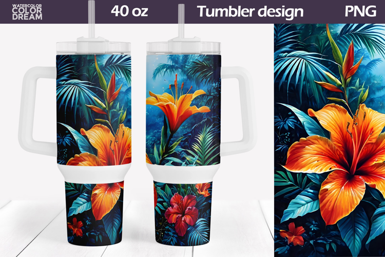 Tropical Flowers Tumbler 40 Oz | Summer Floral Tumbler 40 Oz