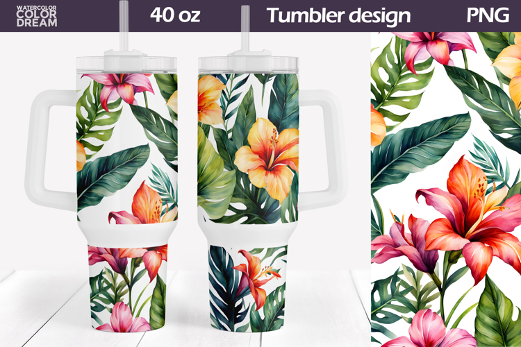 Tropical Flowers Tumbler 40 Oz | Summer Floral Tumbler 40 Oz
