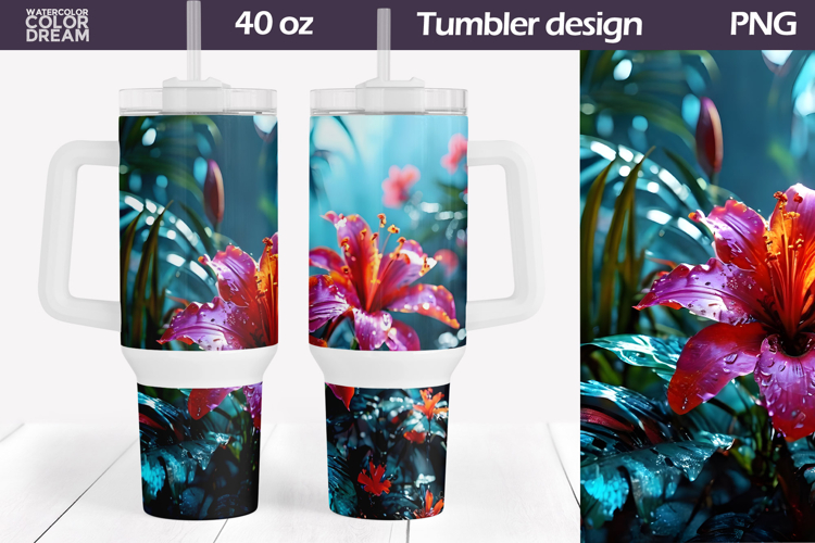 Tropical Flowers Tumbler 40 Oz | Summer Floral Tumbler 40 Oz
