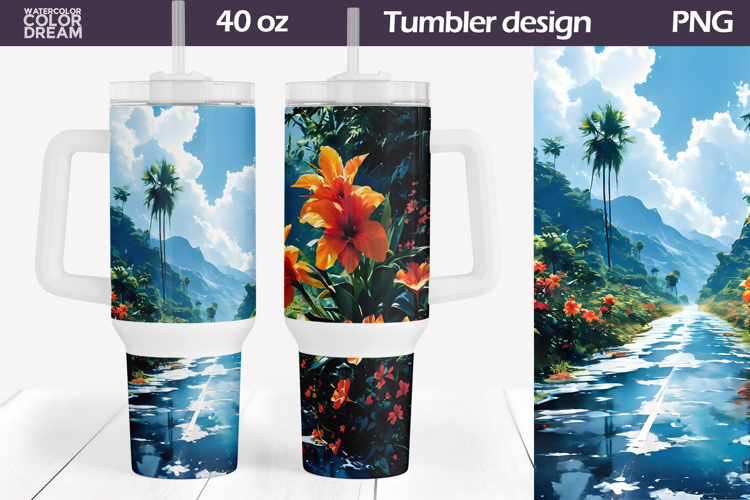 Tropical Flowers Tumbler 40 Oz | Summer Floral Tumbler 40 Oz