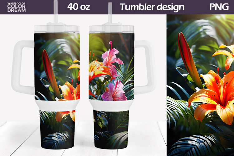 Tropical Flowers Tumbler 40 Oz | Summer Floral Tumbler 40 Oz