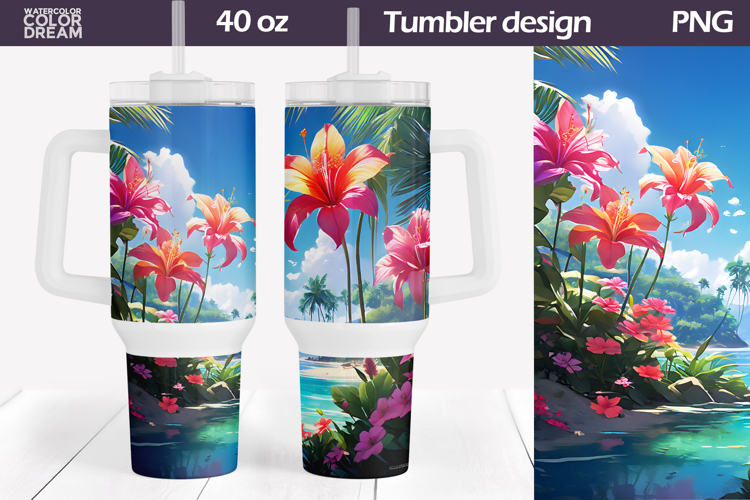 Tropical Flowers Tumbler 40 Oz | Summer Floral Tumbler 40 Oz