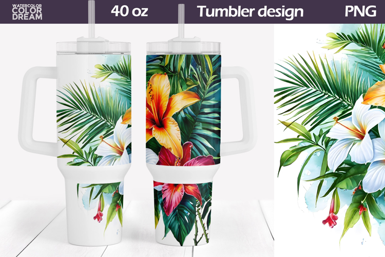 Tropical Flowers Tumbler 40 Oz | Summer Floral Tumbler 40 Oz