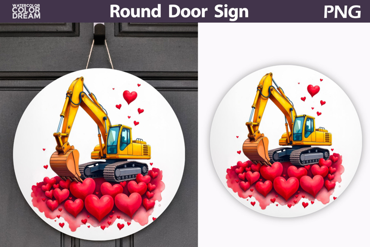 Valentin Excavator Heart Round Sign | Construction Truck