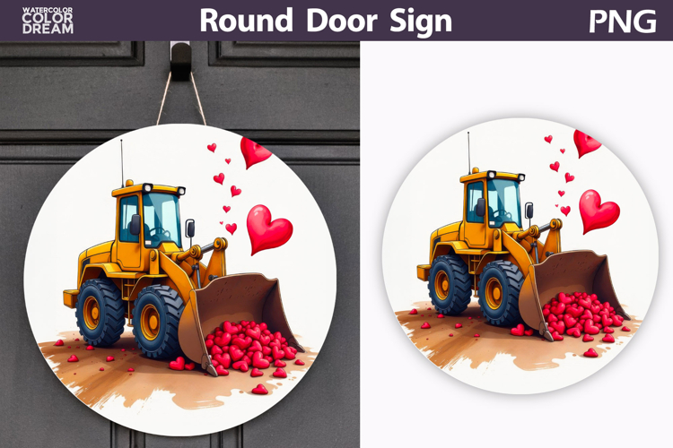 Valentin Truck Heart Round Sign | Construction Dump Truck