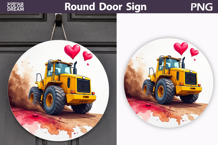Valentin Truck Heart Round Sign | Construction Dump Truck