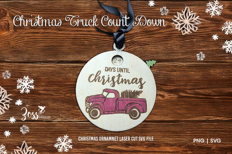 Christmas vintage truck count down Ornament Laser cut svg example image 1