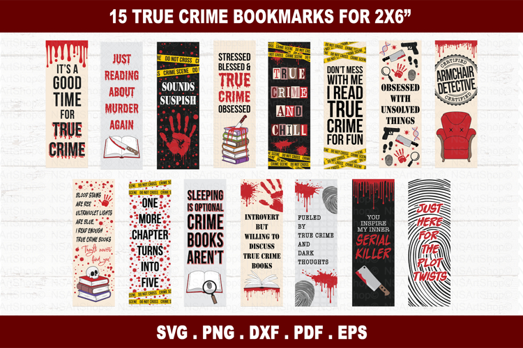 True Crime Bookmark PNG SVG Bundle, Murder Book Lovers PNG