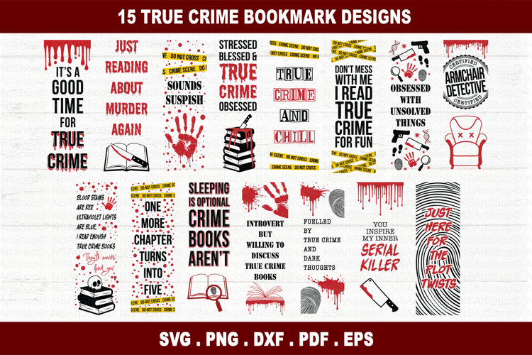 True Crime Bookmark PNG SVG Bundle, Murder Book Lovers PNG