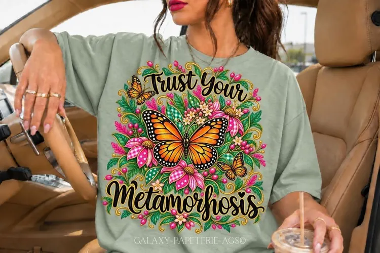 Trust Your Metamorphosis Floral Butterfly PNG