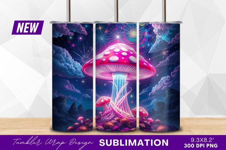 Psychedelic Mushroom Landscape With Colorful Sky Tumbler Png