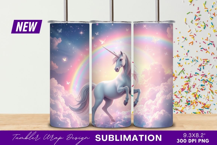 Fantasy Unicorn With Rainbow And Clouds Tumbler Png