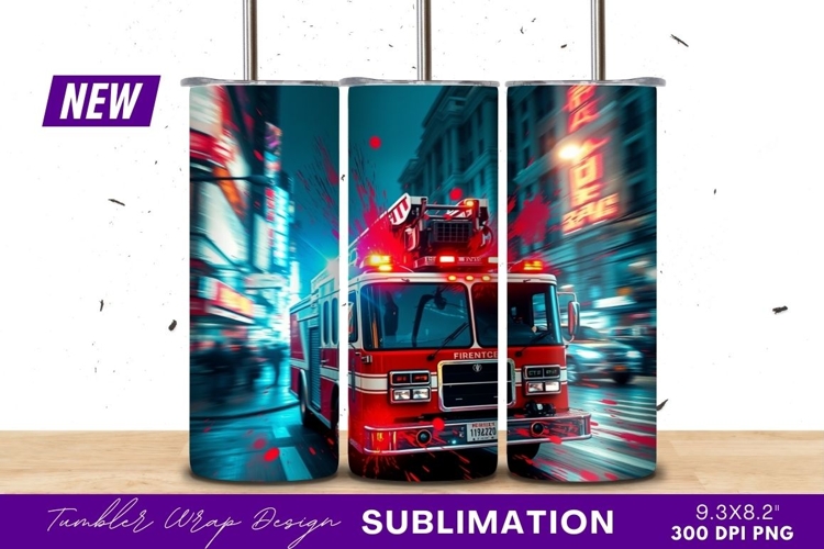 Firetruck Rushing To Emergency In City Streets Tumbler Png example image 1