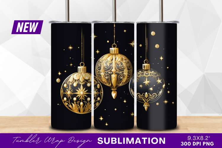 Elegant Gold Christmas Ornaments On Black Tumbler example image 1